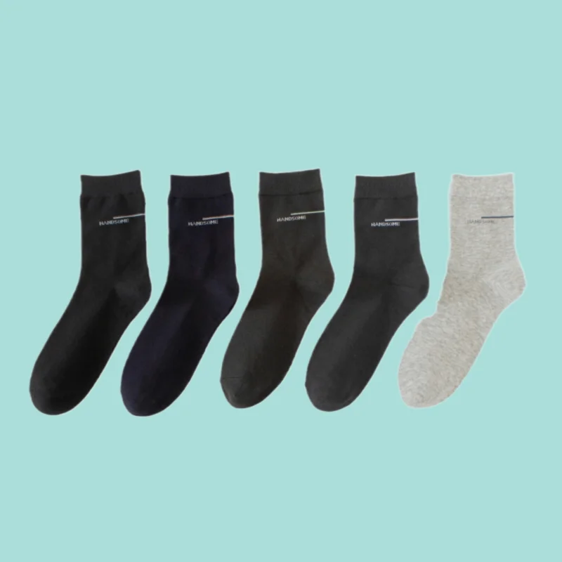 Calcetines de tubo medio absorbentes para hombre, medias largas transpirables, informales, de algodón, versátiles, color negro, para negocios, novedad de 5/10 pares