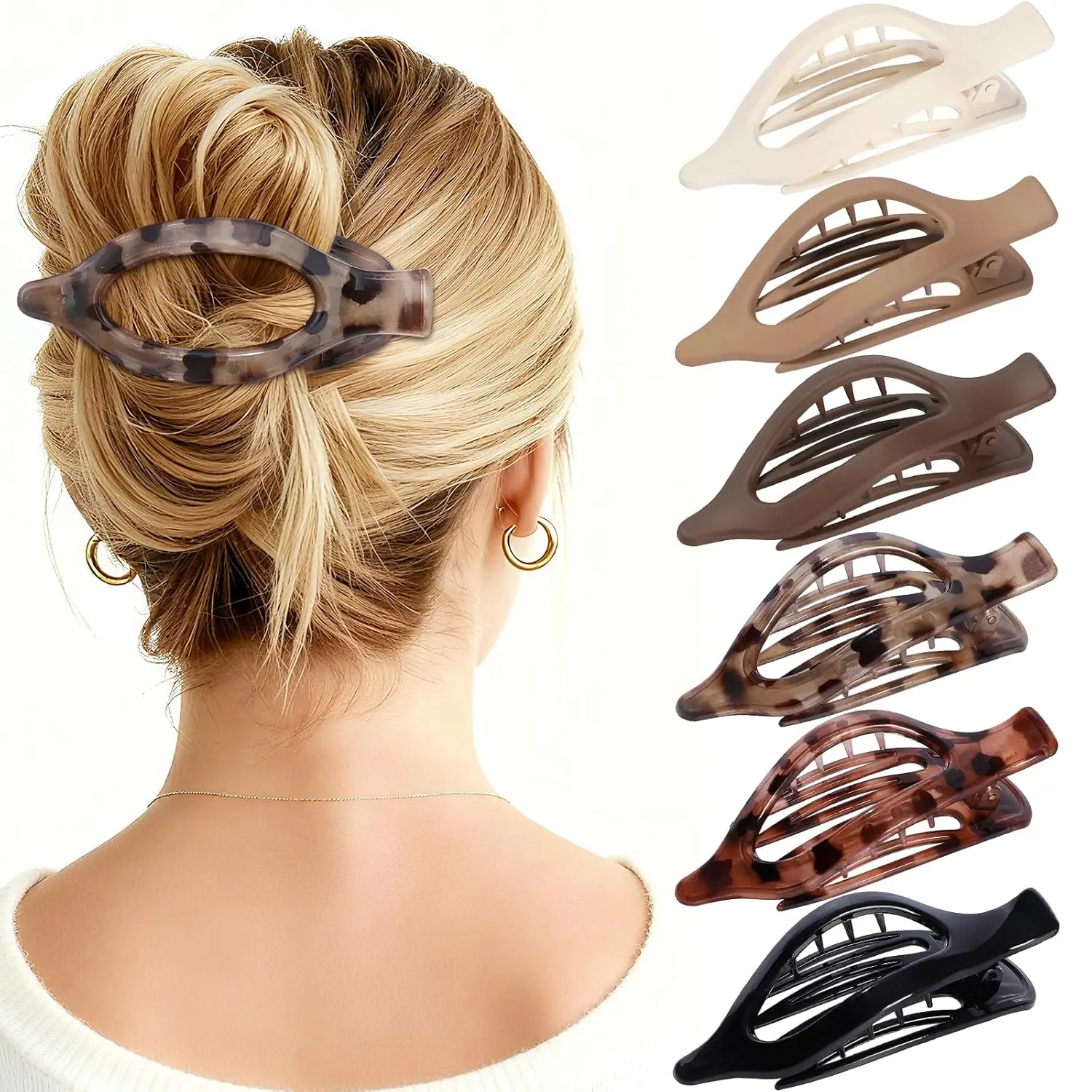 

6 PCS French Flat Hair Clips for Women, Strong Hold Non-Slip, Transparent Colors