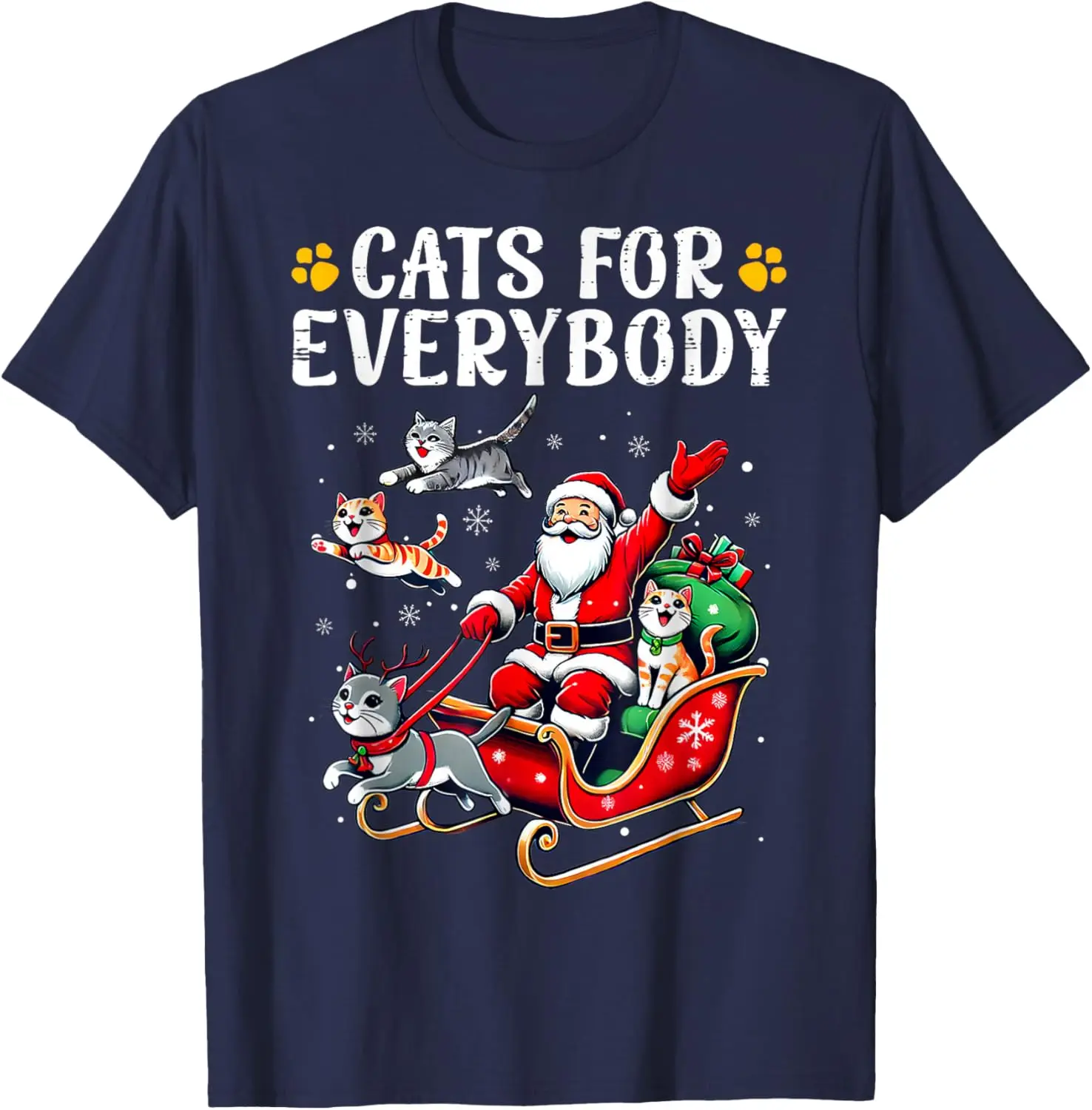 Merry Christmas Lovely Cartoons Cats for Everybody Christmas Sleigh Car Funny Xmas Men Women Santa Gift New Arrival T-Shirt