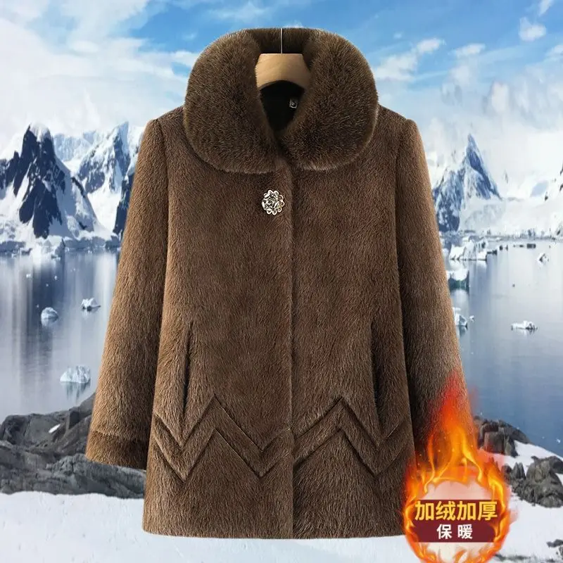 الشتاء معطف الصوف سترة طويلة الفراء الإناث 2026 جديد عالية الجودة المنك المخملية معاطف النساء مزاجه منتصف العمر أمي أبلى القمم
