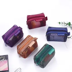 Retro Color Mesh Makeup Bag Zipper Storage Bag Transparent Cosmetic Bag Toiletry Bag Organizer Case Toiletry Storage Bag Girls