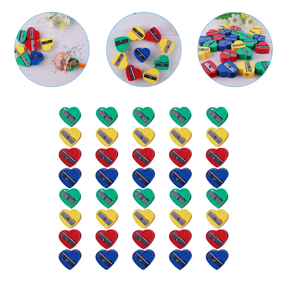 

40Pcs Heart Pencil Sharpeners Manual Stationery Reusable Effective Cutter for School Pencil Sharpener Crayon Sharpener