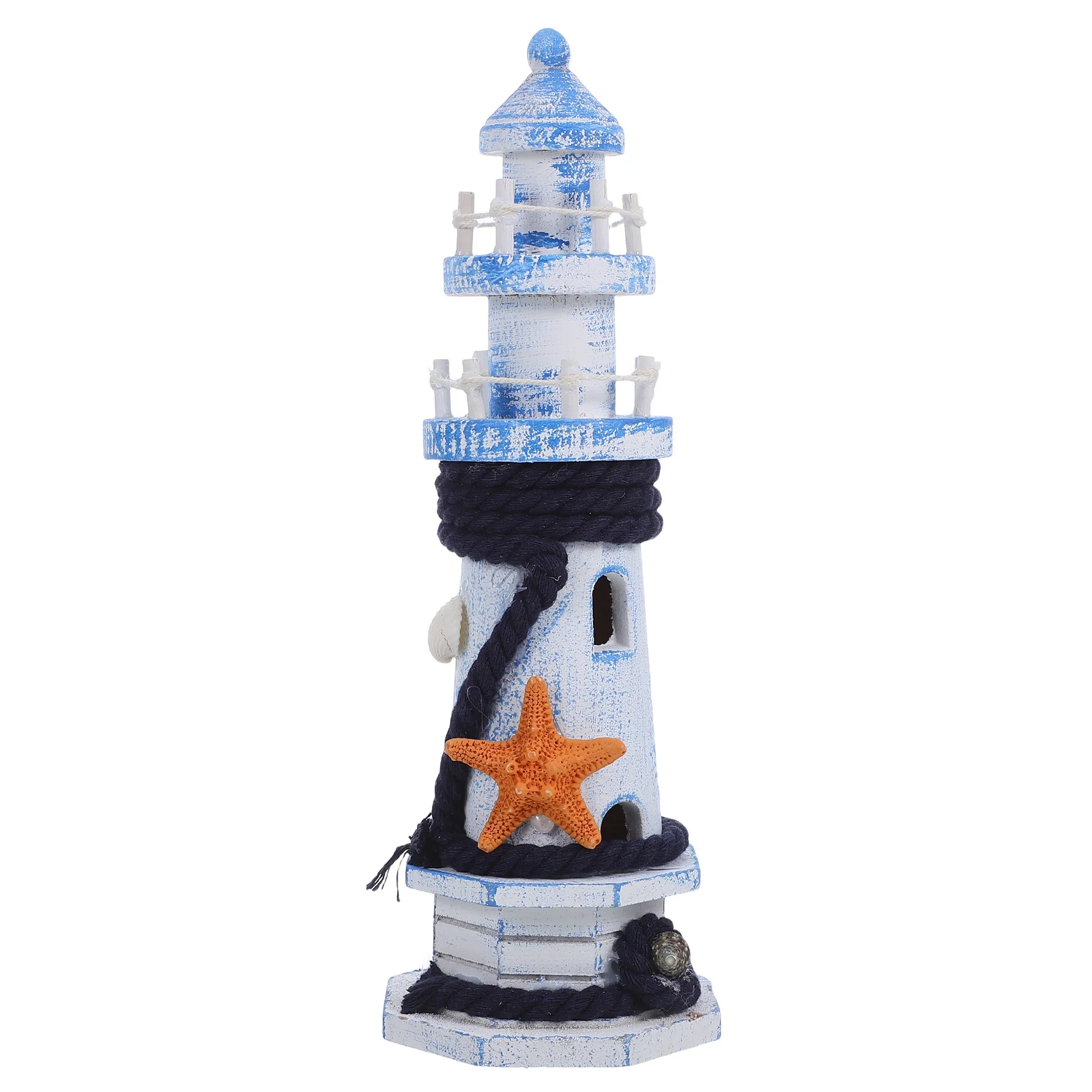 

Wooden Mediterranean Lighthouse 9.43 Inch Rustic Vintage Nautical Home Garden Ocean Theme Decoration Lighthouse Figurine