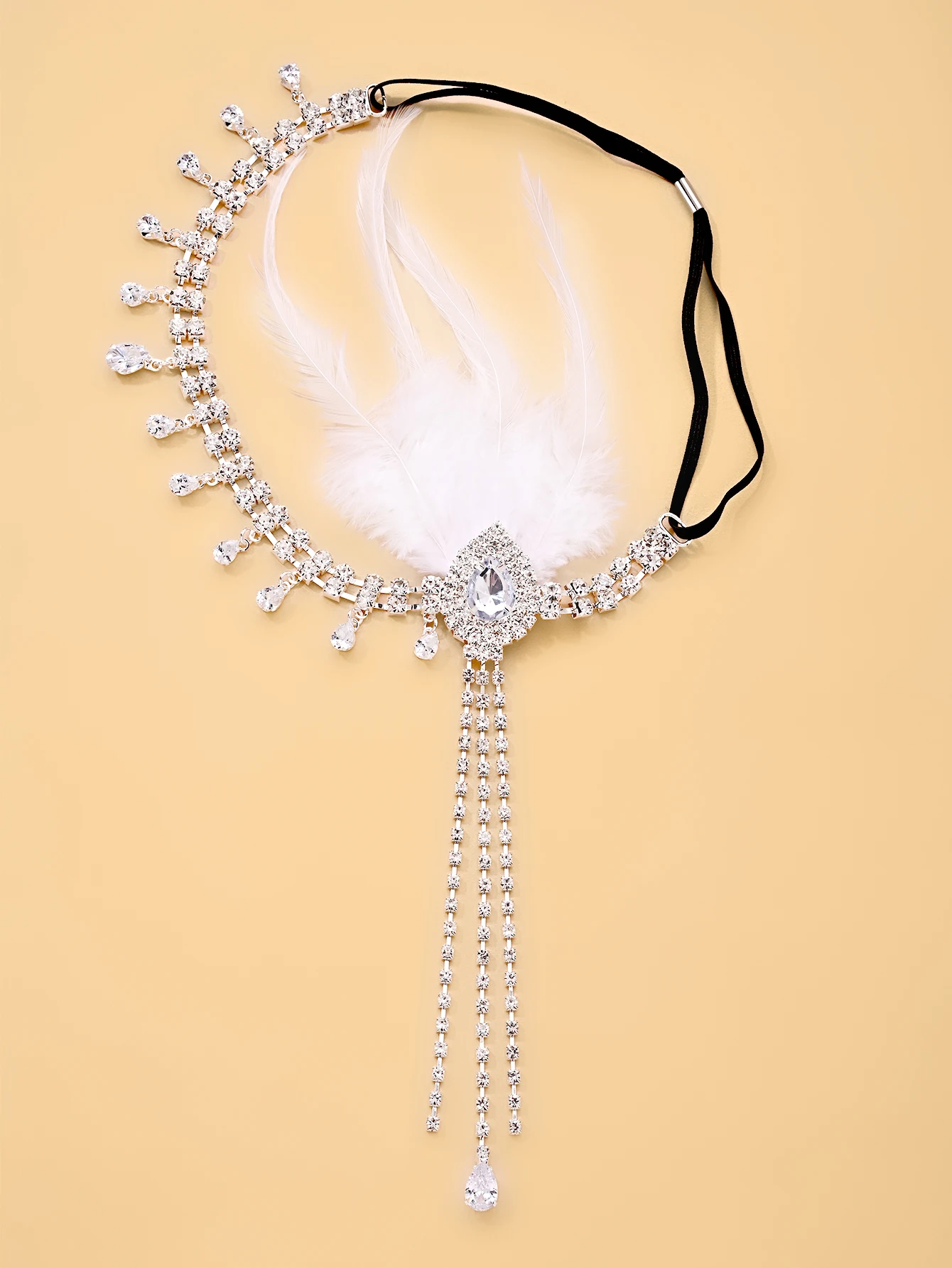 1920s Gatsby Style Feather Rhinestone Tassel Headband, Vintage Flapper Hair Band, Elegant Hair Accessory for Prom Party Evening
