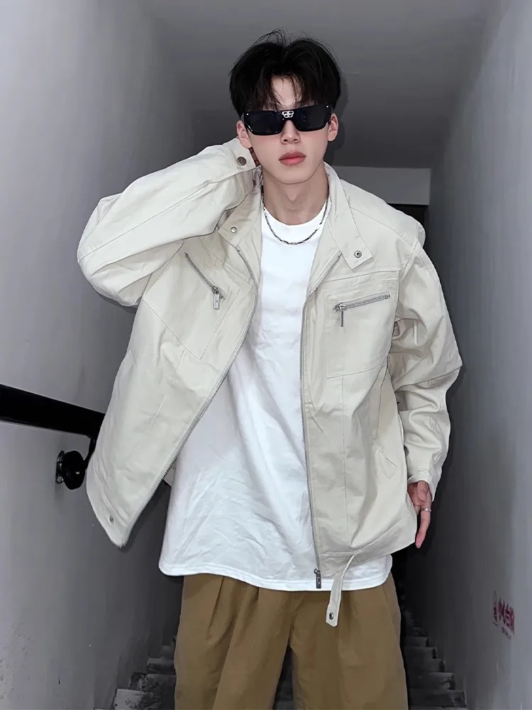 Men 2025 Autumn New High-End Stylish American Style Tooling Denim Jackets Male Long Sleeve Handsome Multi Zipper Decoration Tops