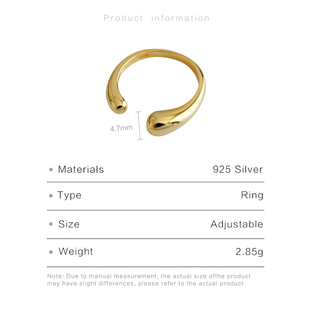 ANDYWEN 925 Sterling Silver 2020 Gold Open Bangle Resizable Rings Women Adjutsable Plain Ring Jewelry Fashion Party Statement