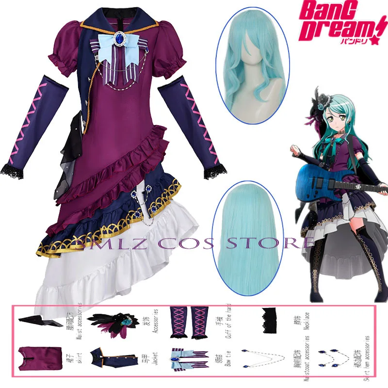 

Newly Hikawa Sayo Cosplay Anime BanG Dream! Costume Idol Stage Play Purple Dress Prop Wig Set Partyplay Outfit for Woman