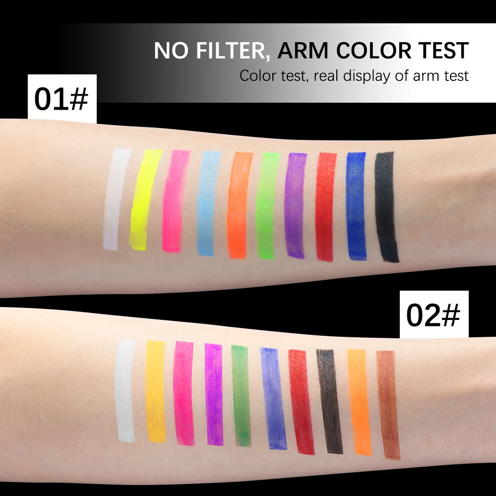 10colors Water Activated Eyeliner UV Light Neon Pastels Water-Soluble UV Eye Liner Pigment Palette Body Paint Camouflage Party