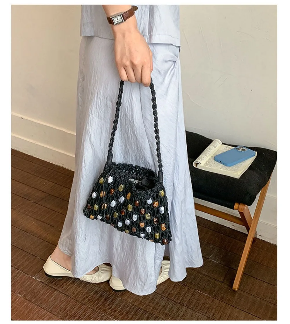 Neue Hohle Gewebte Perlen-Schultertasche Böhmische Sommer-Perlen-Gewebte Tasche Große Kapazität Bunte Crossbody-Strandtasche Einkaufstasche – Detail 7