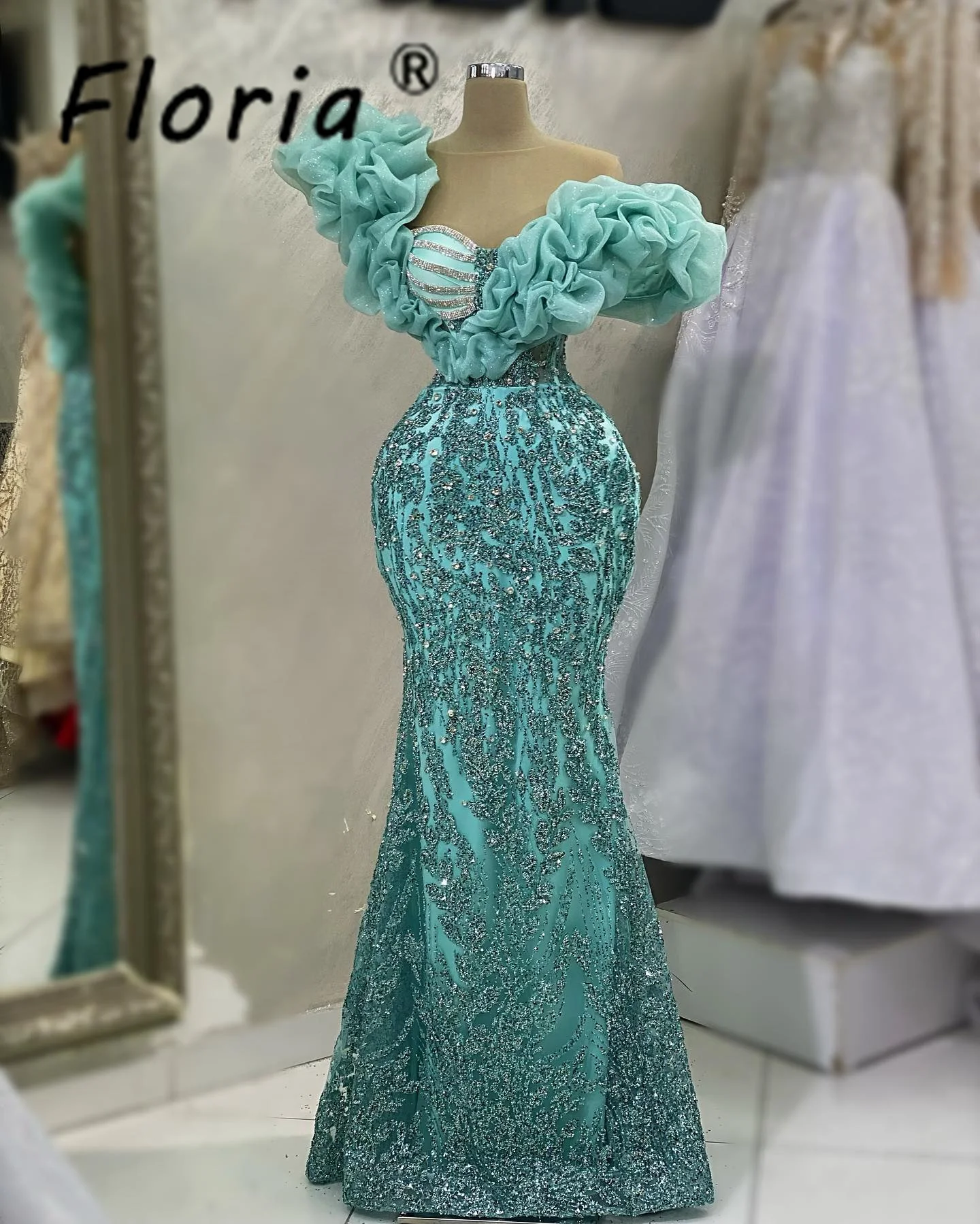 Sparkling Sequins and Beads Embellshed Evening Formal Dress Mermaid Ruffles Stones Elegant Celebrity Dresses Vestidos De Noche