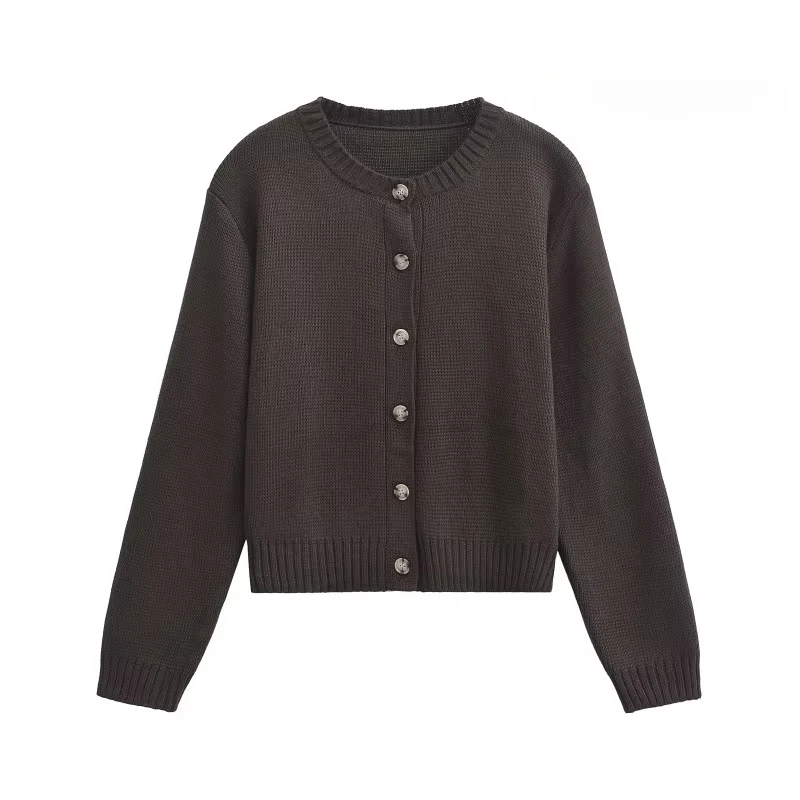 

TRAFZR Cardigan Ladies Long Sleeve Cozy Sweaters Solid O-neck Knit Cardigan Knitwear Y2k Vintage Top Women's Autumn Sweater