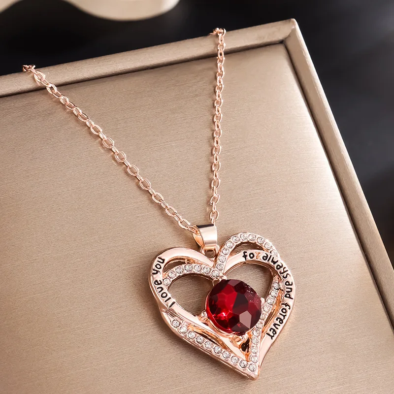 Fashion Women Heart Rose Necklace Cross Heart Bow Pendant Engagement Necklace for Women Flower Jewelry Birthday Anniversary Gift