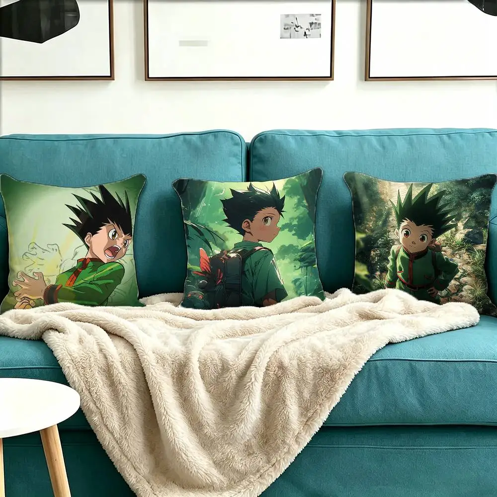 H-Hunter Hunter Gon Freecss Pillow Case Square Double-Sided Sofa Cushion Cover Bedroom Bedside Pillow