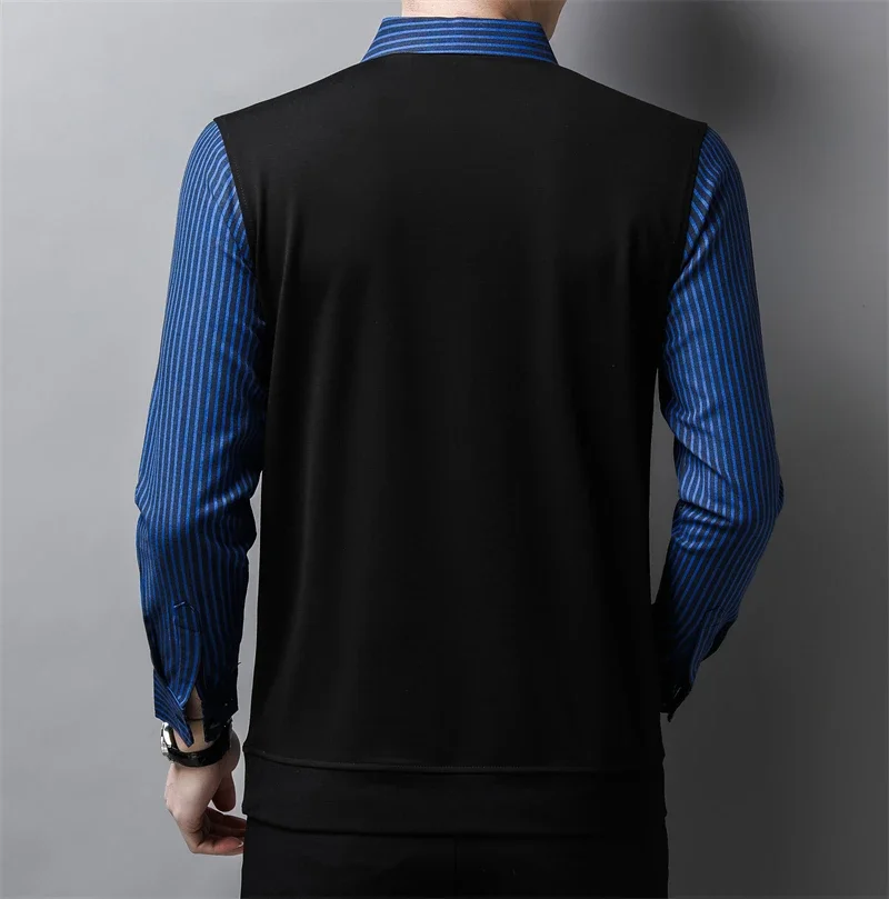 New Men\'s Casual and Fashionable Long Sleeved POLO Shirt with Contrasting Print Anti Wrinkle Top