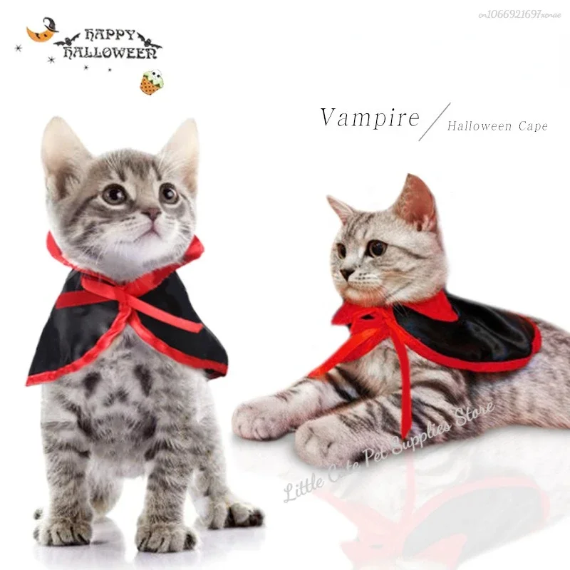 Halloween Pet Cat Dog Costumes Cute Cosplay Vampire Cloak Cape Cap Witch Cosplay Horns Role Play Clothes for Party Cat Clothes