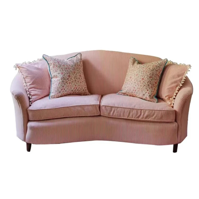 

French retro double sofa small apartment living room bedroom wabi-sabi wind B & B curved small sofa