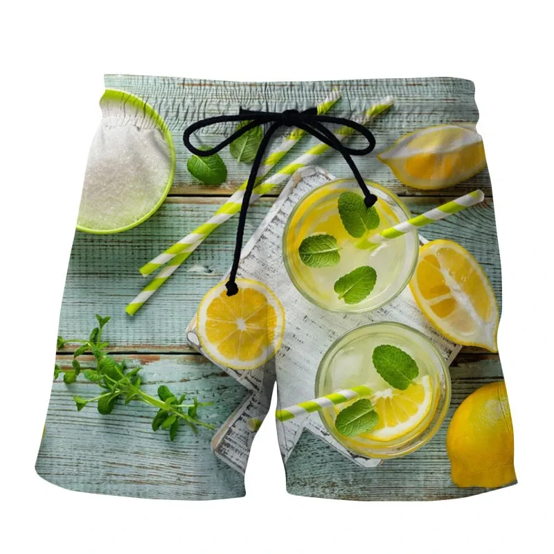 New Hot Men's Shorts Beach Casual 3D Digital Print Outdoor Men's Fashionable Fruit Pattern Beach Pants Pocket Quick-dry Shorts