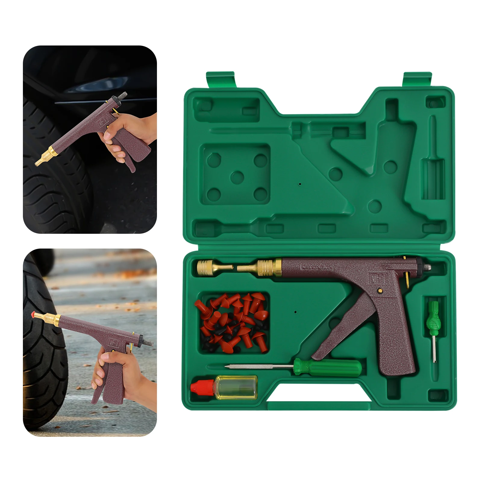 Tubeless Tyre Wheel Repair Gun Kit, Professional Vacuum Tire Repair Gun, Tire Block Air Leaking Kit, Repair Puncture Box