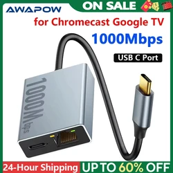 Electop 1000Mbps USB C to Ethernet Adapter for Chromecast with Google TV Type-C to RJ45 Ethernet Network Card for Laptop Tablet