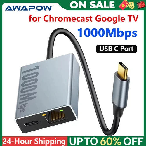 Adaptador Electop de 1000Mbps USB C a Ethernet para Chromecast con Google TV tipo C a tarjeta de red Ethernet RJ45 para tableta portátil