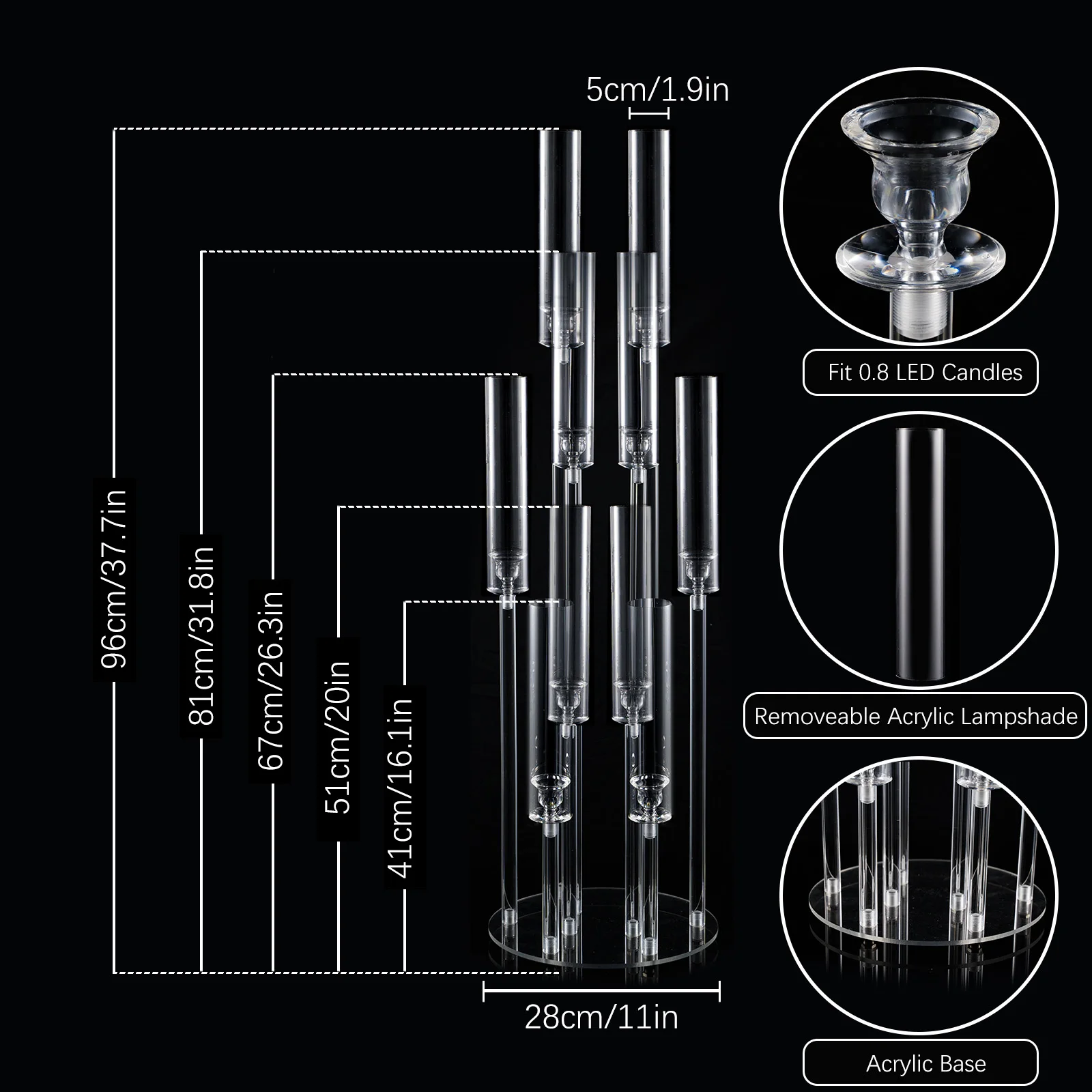 10 Arms Clear Candlesticks Holder for Wedding Decorations Floor Arcylic Candelabra LED Candle Holder Party Table Centerpieces