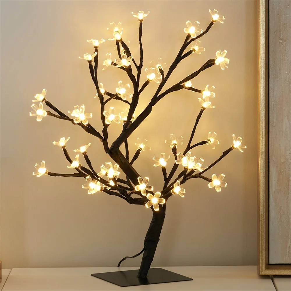 LED Cherry Blossom Tree Night Light lampada da tavolo decorazione a luce calda Bonsai Tree Fairy Desk Lamp per la casa camera da letto ornamento per feste