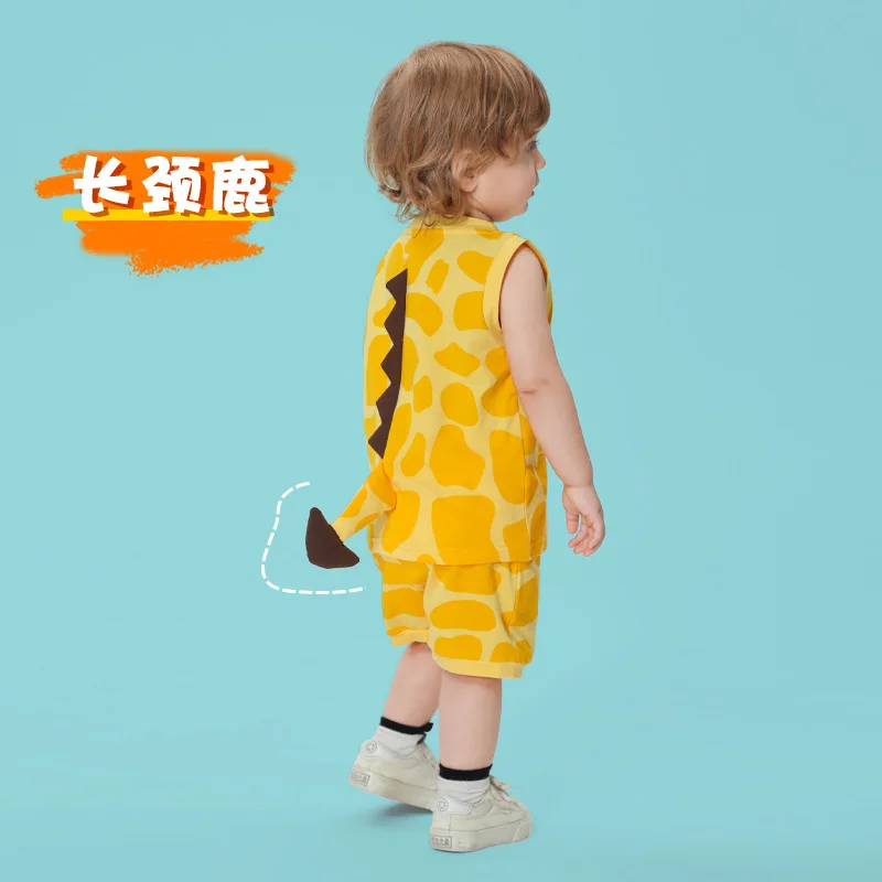 Giraffe Kawaii Summer Baby Suit Girls Boy Baby Children  Animal Cow Tail Sleeveless Overall Pants Short Sets Child Baby Costume