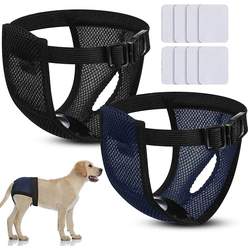 Female Dog Panties with 8 Cotton Pads Reusable Diapers Pet Breathable Mesh Flexible Adjusting Buckle Washable Sanitary Wraps