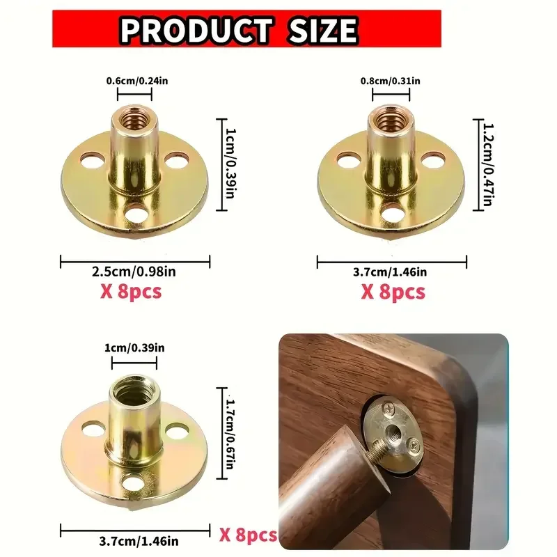 18 PcsT-Nuts with Flange, M6/M8/M10 Sizes, Full Thread Right-Hand, Perfect for Furniture Assembly & Fixing