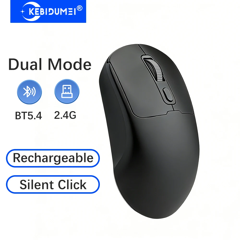 Mouse Bluetooth 5.4 KEBIDUMEI, Mouse Sem Fio Dual Mode 2.4G, Mouse Silencioso Recarregável, Mouse para Jogos para PC, Laptop e Macbook