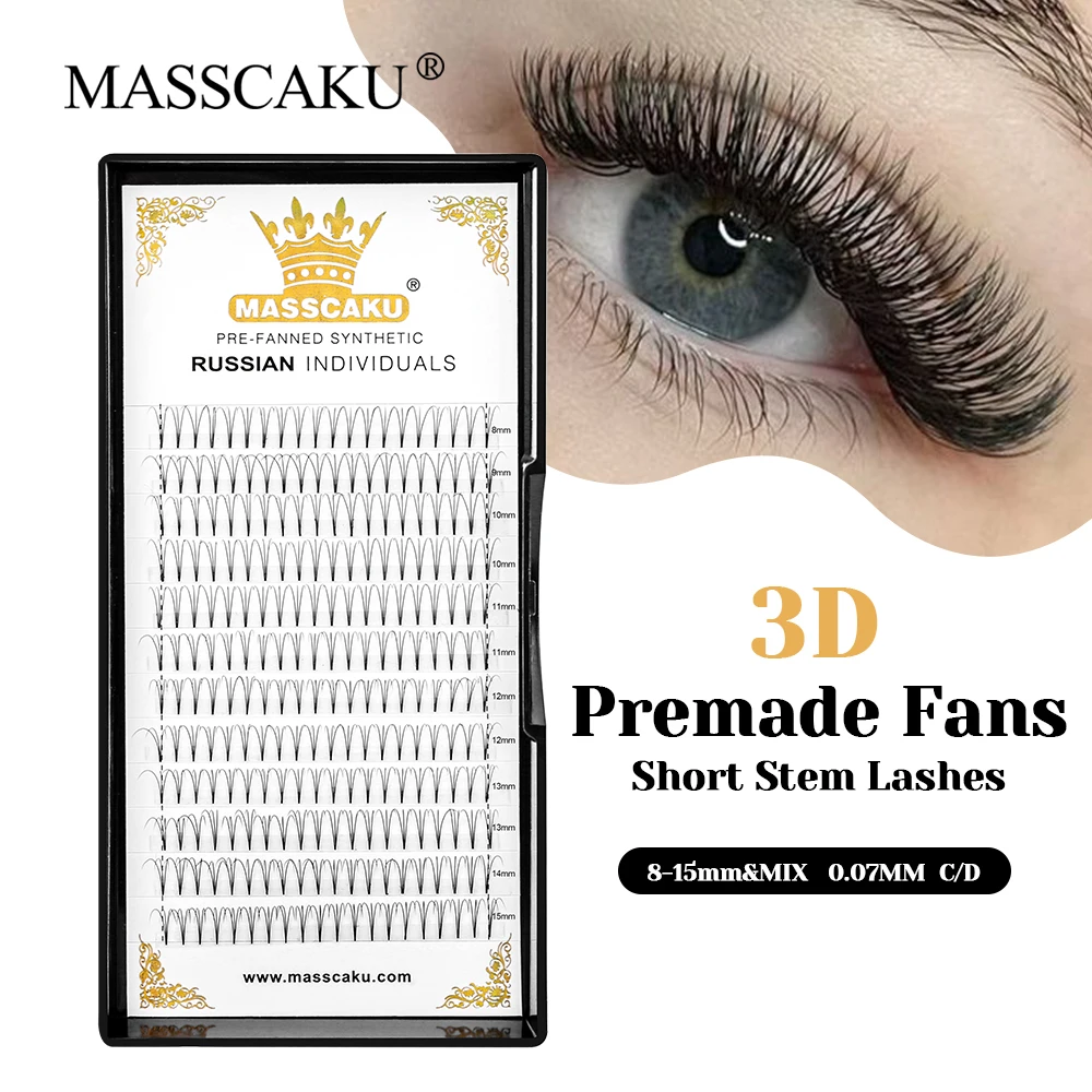 MASSCAKU New Arrival Soft 8-15mm and Mix Size Cashmere Volume Lashes Natural Looks Thin Root Short Stem Lash without Scattering