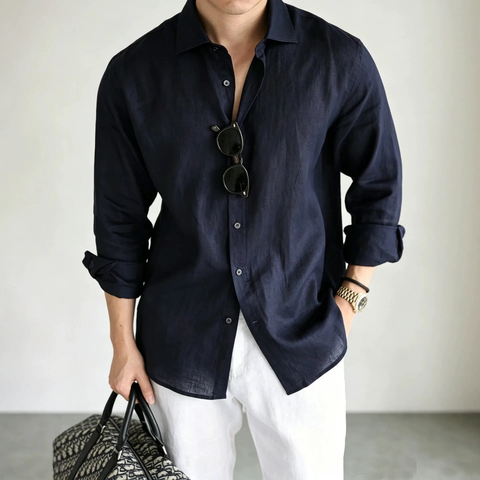 100% Linen Long-sleeved Shirt Men's Summer Daily Commute Wear Loose Sunscreen Shirt Jacket