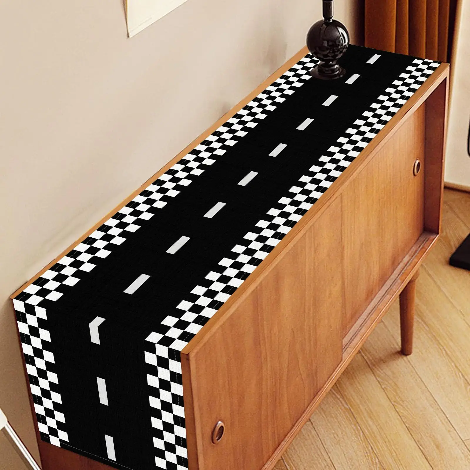 الكتان مضمار السباق الجدول عداء سباق السيارات أسود أبيض متقلب مفرش المائدة قابلة لإعادة الاستخدام سباق الطريق المسار الصبي زينة حفلة عيد ميلاد