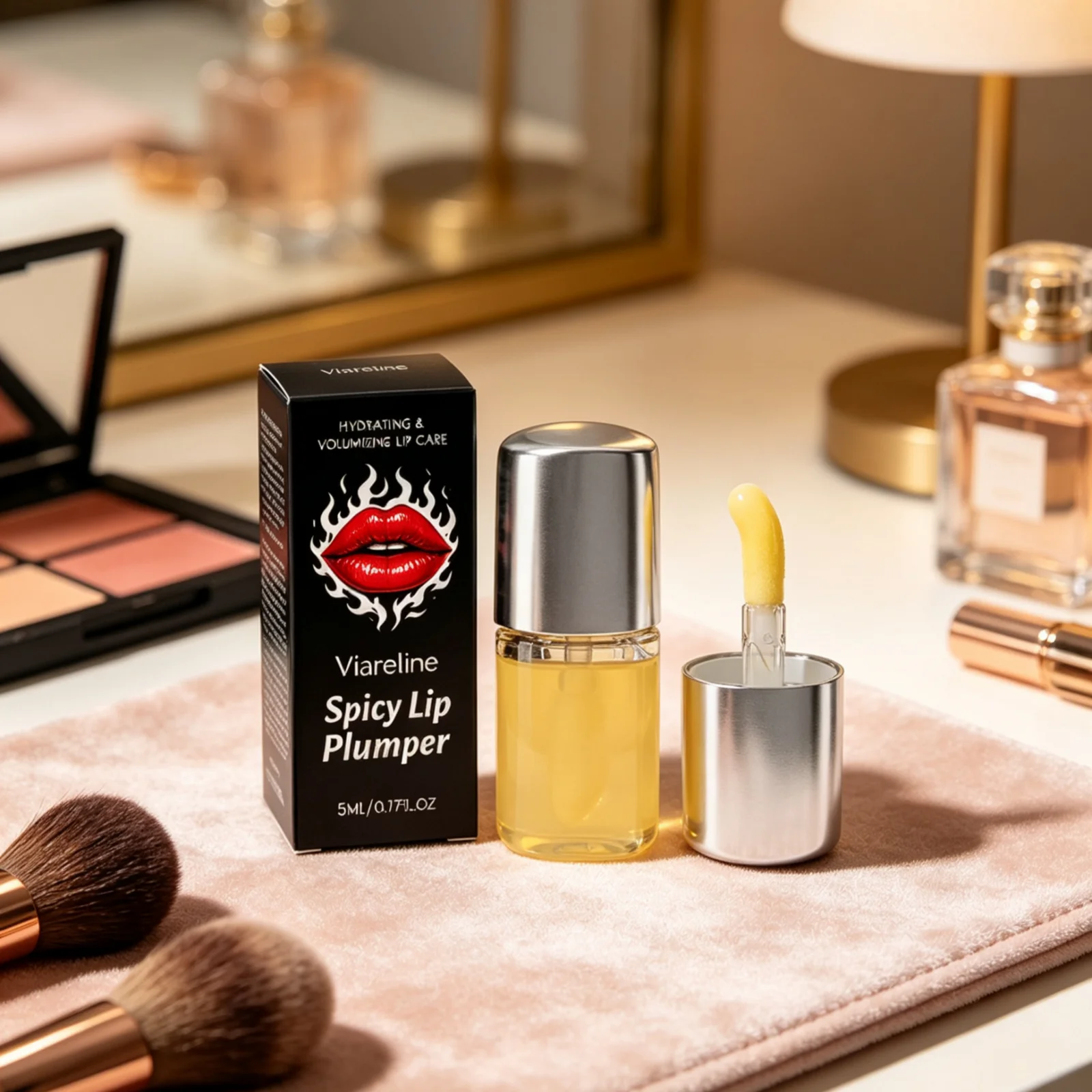 Viareline Spicy Lip Plumper Long Lasting Moisturizing Smooth Fine Lines Glossy Shine Lightweight Brightening Lip Plumper Oil 5ml