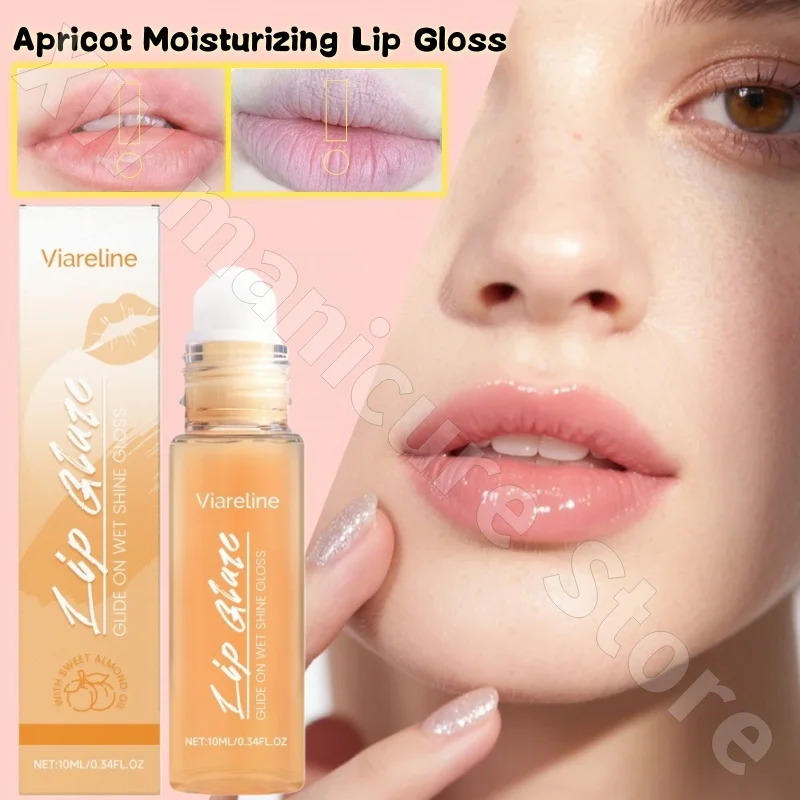VIARELINE Apricot Moisturizing Lip Gloss Plant Extract Silky Moisturizing Mirror Gloss Daily Portable Care Lip Balm 10ML