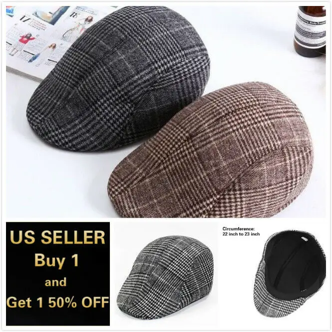 

Newsboy Ivy Ascot Cabbie Gatsby Hat Cap Plaid Wool Herringbone Golf Driving