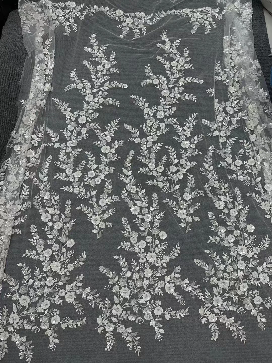 

Wholesale Senior Design Sense Exquisite High-Grade Sequins Beads Tulle Embroidery Lace Fabric Wedding Dress Design Fabrics 2024