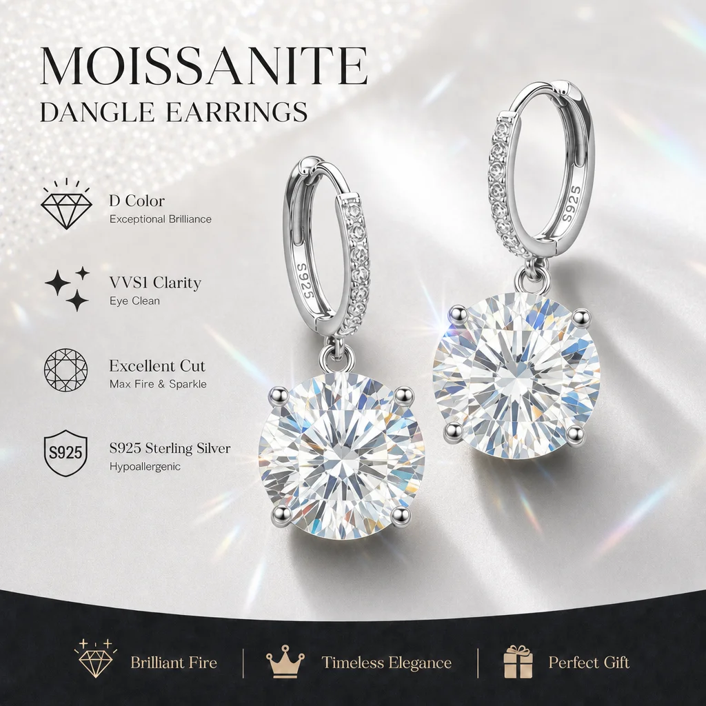 18K vergoldete Moissanit-Ohrringe mit GRA-Zertifikat, S925 Silber, für Damen, funkelnde Geschenke zum Jahrestag, Party, Verlobung – Detail 3