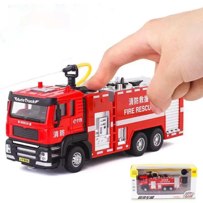 Large Alloy Fire Truck Toy With Sound And Light Sprayable Water Tank Car Simulation Firefighter Rescue Vehicle Kids Gifts