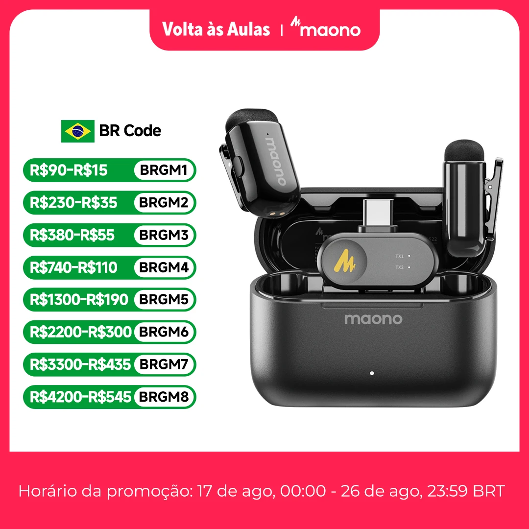 Microfone Lavalier Sem Fio MAONO Wave T1 Mini para iPhone 16 15 Tablet Android PC com Cancelamento de Ruído para Gravação de Vídeo Vlog