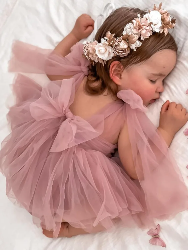 Summer Baby Girl pagliaccetto Set Tulle Toddler Princess Dress neonate body con fiocco posteriore neonato 0-24M mamma e Me servizio fotografico