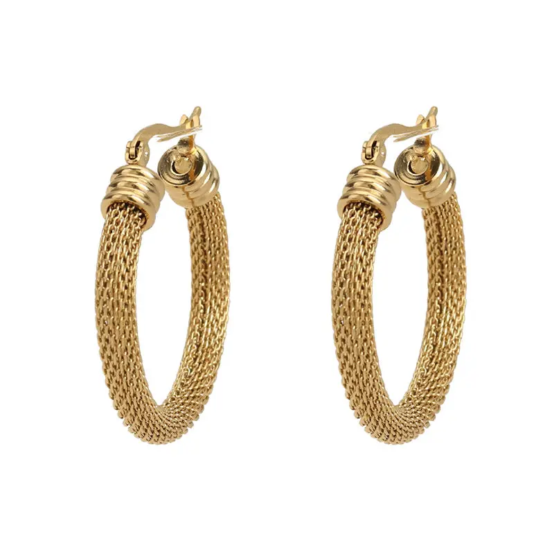 Fashion 304 Stainless Steel Hoop Earrings Gold Color Oval Spiral Round Earrings Jewelry , Post/ Wire Size: (17 gauge), 1 Pair