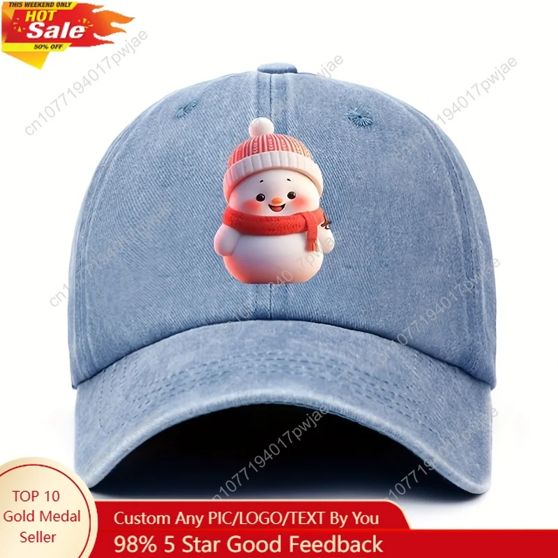 

1pc Washed Cotton Baseball Cap with Festive Snowman Design – Adjustable Snapback, Lightweight & Stylish for Christmas Outdoor Fu