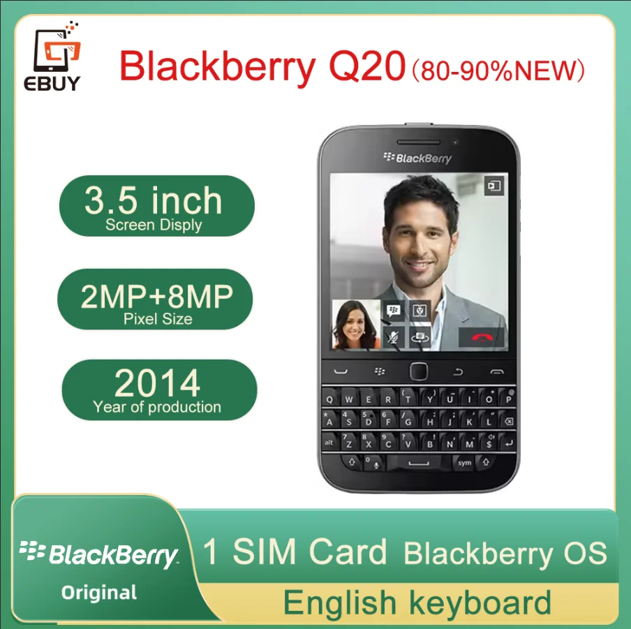 Original BlackBerry Q20 Classic 4G teléfono móvil 3,5 "8MP 16GB LCD desbloqueado Smartphone 80-90% nuevo
