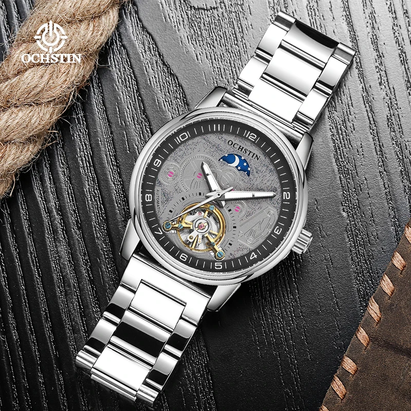 OCHSTIN Men Tourbillon Mechanical Wrist Watch Sturdy Polished Stainless‑Steel Band Daily‑use Dress Watch Commander Collection