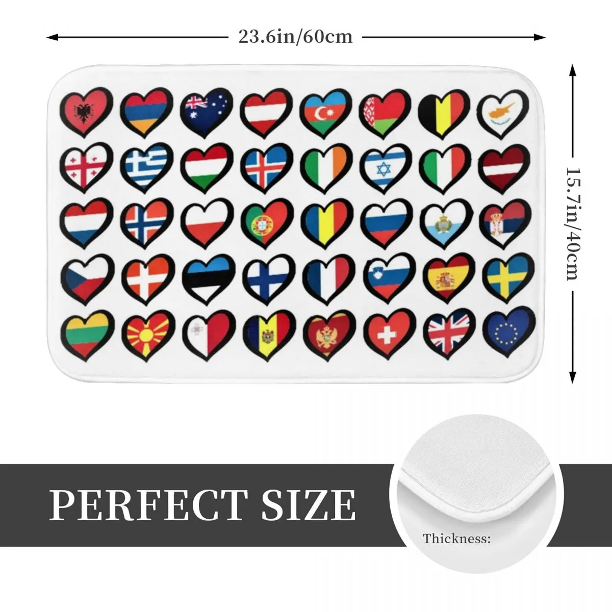 Eurovision Song Contest Flags Hearts Anti-slip Doormat Floor Mat Washable Carpet Rug for Kitchen Entrance Home Footpad Mats