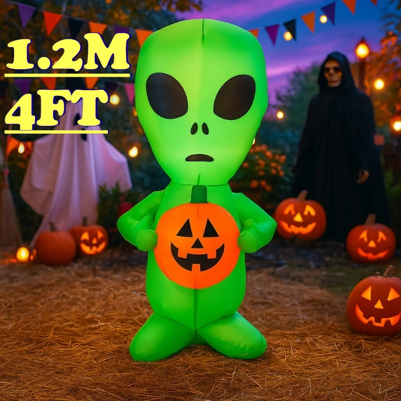 

4FT Halloween Holiday Lighting Alien with Pumpkin Decorations LED Lighted Blow Up for Party Indoor Outdoor Garden Yard Decor