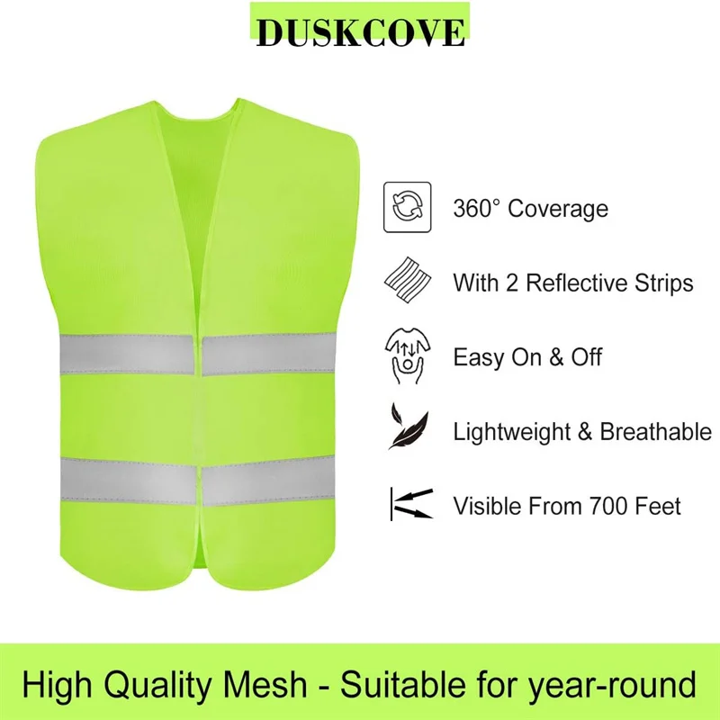 High Visibility Safety Vest - Construction Vest With 2 Reflective Stripes For Traffic Work, Running, Surveying And Guarding