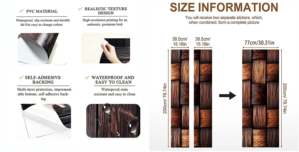 Vintage Wood Grain Fridge Sticker Waterproof Self-adhesive Peel and Stick Refrigerator Cover Decal Room Decor Rustic Kitchen Art