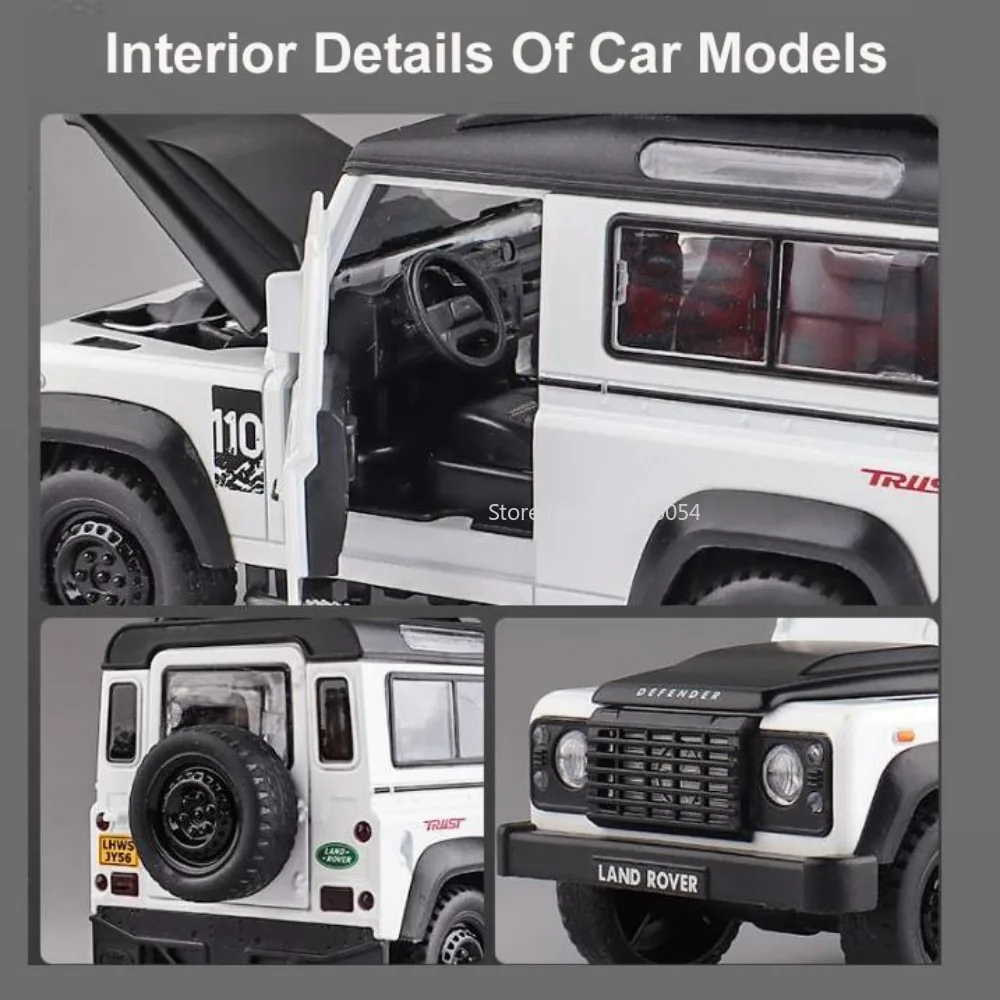 1/32 Land Rover Defender Alloy Toy Car Model Simulated Interior Design Sound Light Pull Back Toy Vehicles for Boy Birthday Gifts